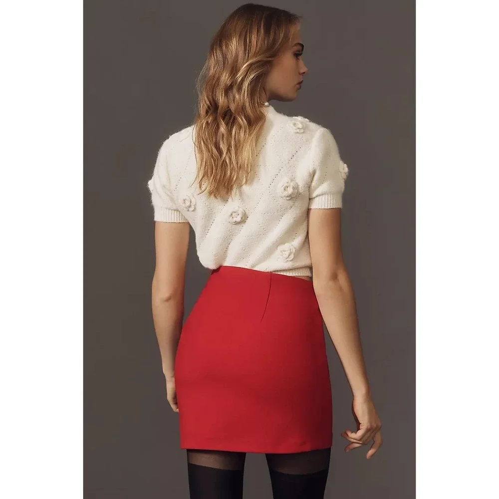 NWT Anthropologie Maeve Red Twist Mini Skirt Size 10‎ Red Bow Holiday Twee